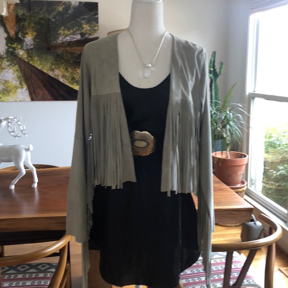 Suede Fringe Jacket. Dove grey S - Picture 4 of 10